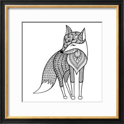 Zentangle Vector Happy Fox For Adult Anti Stress Coloring Pages Ornamental Tribal Patterned Illust Art Print Panki Art Com