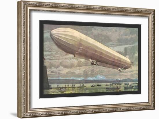 Zeppelin above Lake Constance-null-Framed Art Print