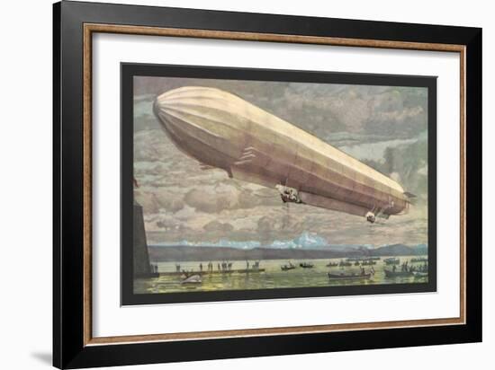 Zeppelin above Lake Constance-null-Framed Art Print