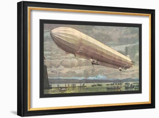 Zeppelin above Lake Constance-null-Framed Art Print