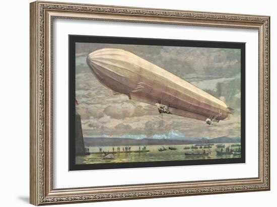 Zeppelin above Lake Constance-null-Framed Art Print