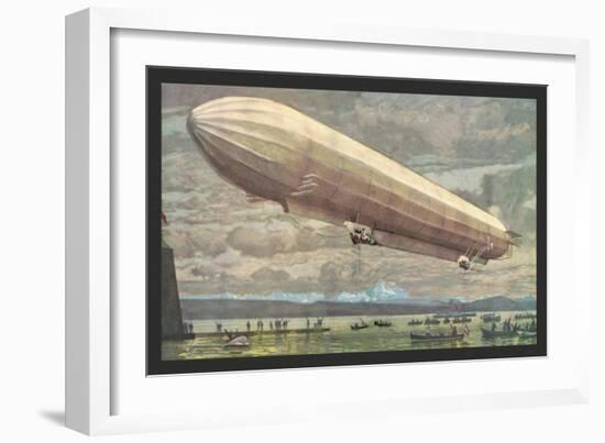 Zeppelin above Lake Constance-null-Framed Art Print