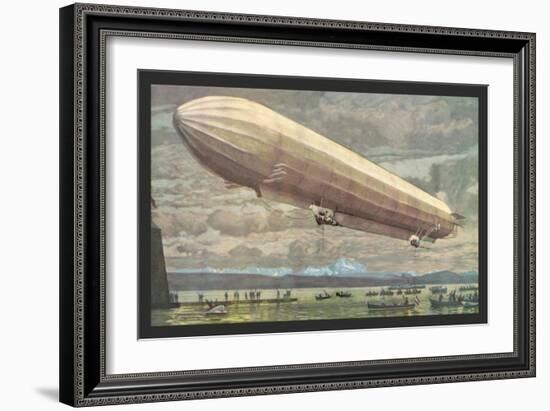 Zeppelin above Lake Constance-null-Framed Art Print