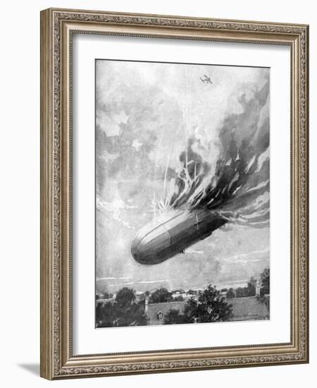 Zeppelin Destroyed by an English Aviator, 1915-Lemonier-Framed Giclee Print