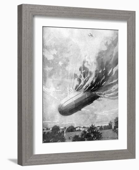 Zeppelin Destroyed by an English Aviator, 1915-Lemonier-Framed Giclee Print