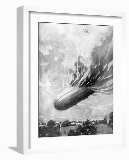 Zeppelin Destroyed by an English Aviator, 1915-Lemonier-Framed Giclee Print