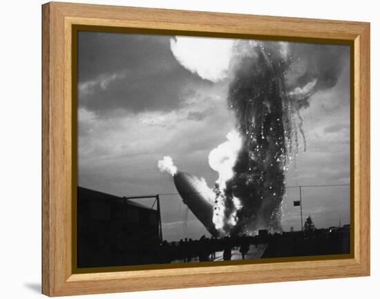 Zeppelin Hindenburg Burning in Lakehurst-null-Framed Premier Image Canvas