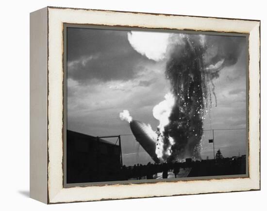 Zeppelin Hindenburg Burning in Lakehurst-null-Framed Premier Image Canvas