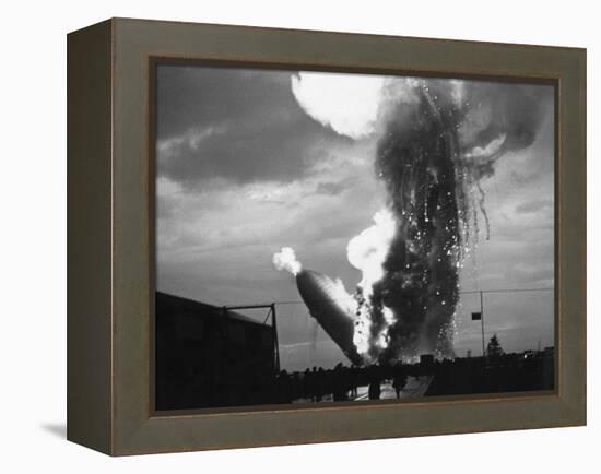 Zeppelin Hindenburg Burning in Lakehurst-null-Framed Premier Image Canvas