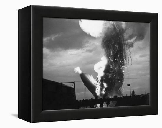 Zeppelin Hindenburg Burning in Lakehurst-null-Framed Premier Image Canvas