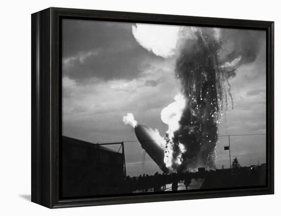 Zeppelin Hindenburg Burning in Lakehurst-null-Framed Premier Image Canvas