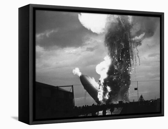 Zeppelin Hindenburg Burning in Lakehurst-null-Framed Premier Image Canvas