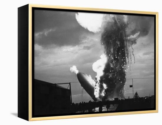 Zeppelin Hindenburg Burning in Lakehurst-null-Framed Premier Image Canvas