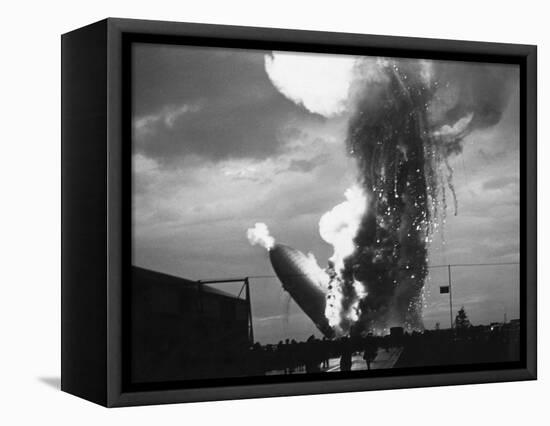 Zeppelin Hindenburg Burning in Lakehurst-null-Framed Premier Image Canvas