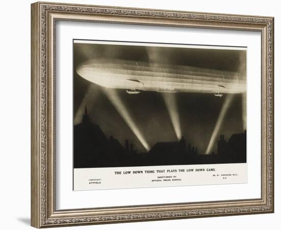 Zeppelin Illuminated by Searchlights-null-Framed Photographic Print