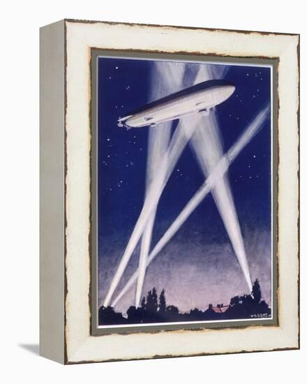 Zeppelin Raider is Caught in the Searchlights Over the Countryside-W.r. Stott-Framed Premier Image Canvas