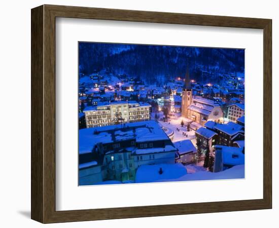 Zermatterhof Hotel and Parish Church, Zermatt, Valais, Wallis, Switzerland-Walter Bibikow-Framed Photographic Print