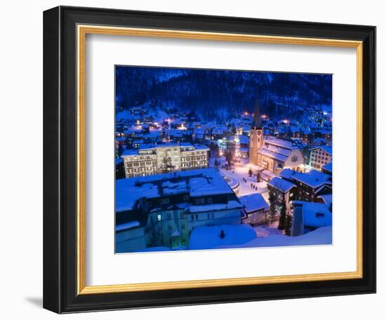 Zermatterhof Hotel and Parish Church, Zermatt, Valais, Wallis, Switzerland-Walter Bibikow-Framed Photographic Print