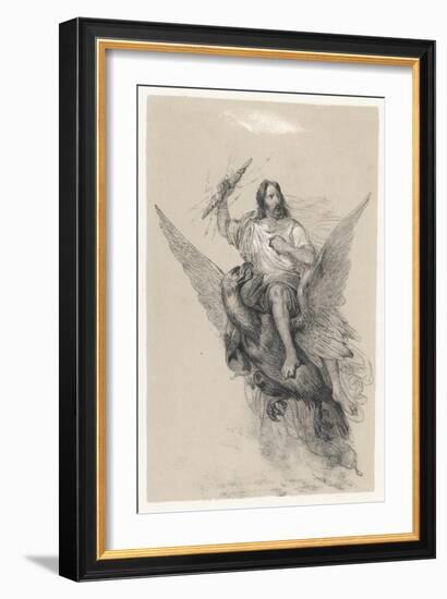 Zeus Holding Thunderbolts Rides His Eagle-Victor Jean Adam-Framed Art Print