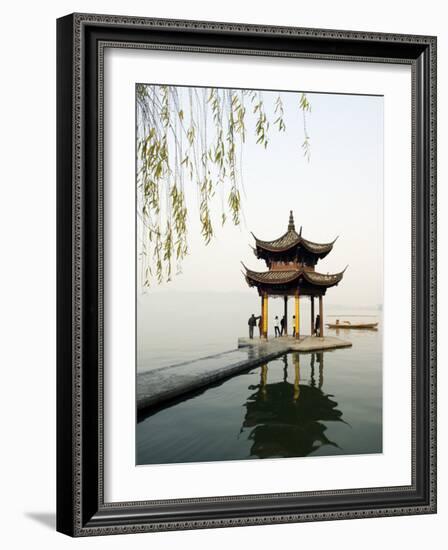 Zhejiang Province, Hangzhou, A Pavillion Early in the Morning on West Lake, China-Christian Kober-Framed Photographic Print