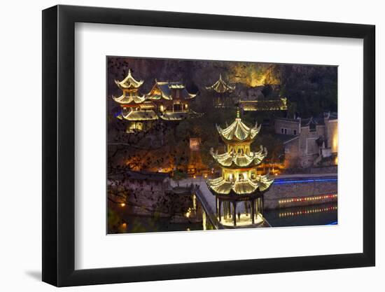 Zhenyuan Illuminated at Dusk, Zhenyuan, Guizhou, China-Peter Adams-Framed Photographic Print