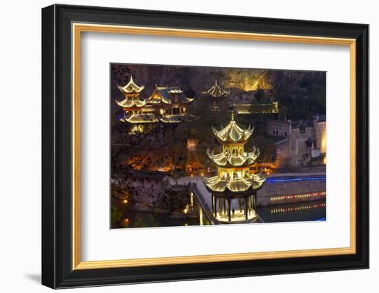 Zhenyuan Illuminated at Dusk, Zhenyuan, Guizhou, China-Peter Adams-Framed Photographic Print