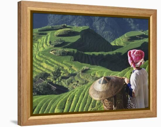 Zhuang Girl with Rice Terraces, China-Keren Su-Framed Premier Image Canvas