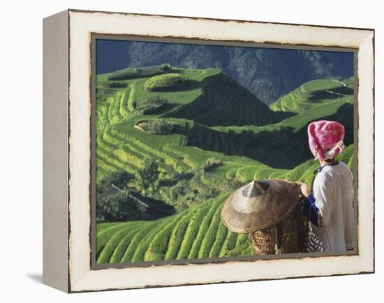 Zhuang Girl with Rice Terraces, China-Keren Su-Framed Premier Image Canvas