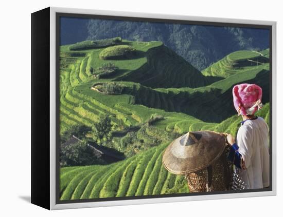 Zhuang Girl with Rice Terraces, China-Keren Su-Framed Premier Image Canvas