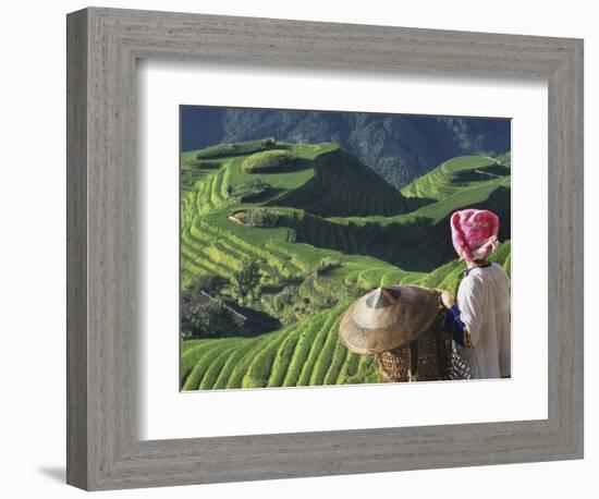 Zhuang Girl with Rice Terraces, China-Keren Su-Framed Photographic Print