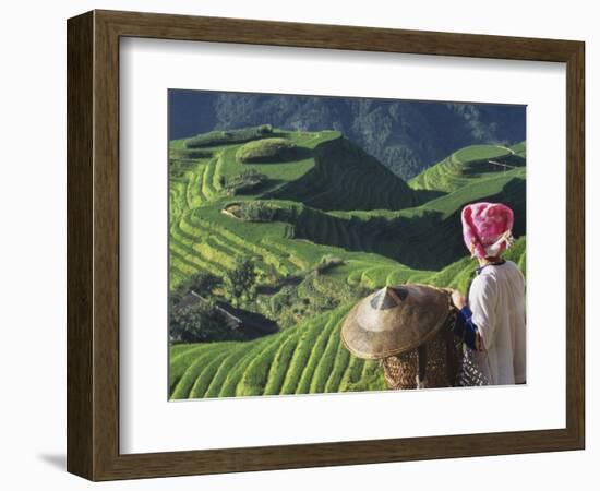 Zhuang Girl with Rice Terraces, China-Keren Su-Framed Photographic Print