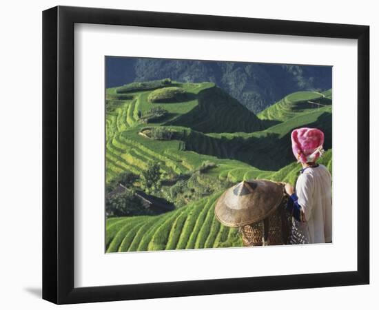 Zhuang Girl with Rice Terraces, China-Keren Su-Framed Photographic Print