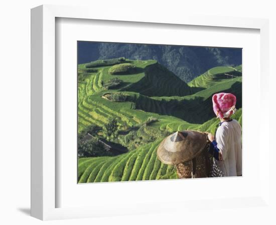 Zhuang Girl with Rice Terraces, China-Keren Su-Framed Photographic Print