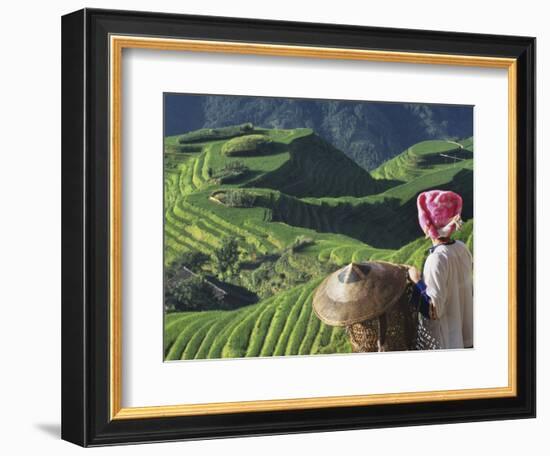 Zhuang Girl with Rice Terraces, China-Keren Su-Framed Photographic Print