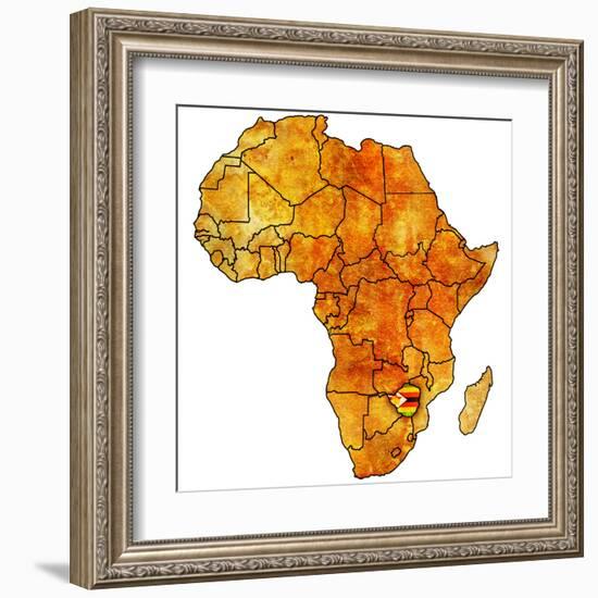 Zimbabwe on Actual Map of Africa-michal812-Framed Art Print