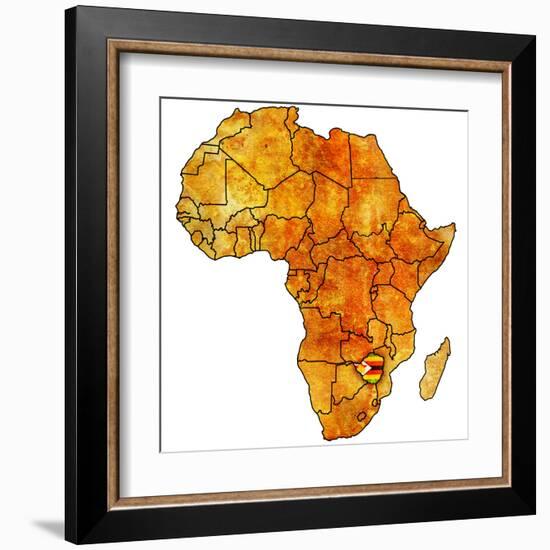 Zimbabwe on Actual Map of Africa-michal812-Framed Art Print