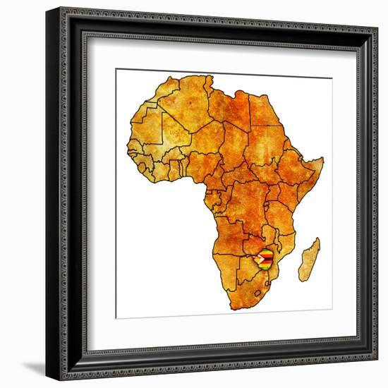 Zimbabwe on Actual Map of Africa-michal812-Framed Art Print