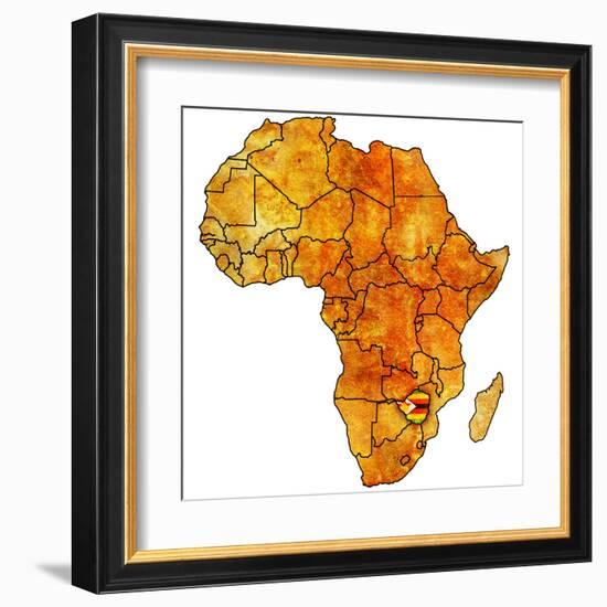 Zimbabwe on Actual Map of Africa-michal812-Framed Art Print