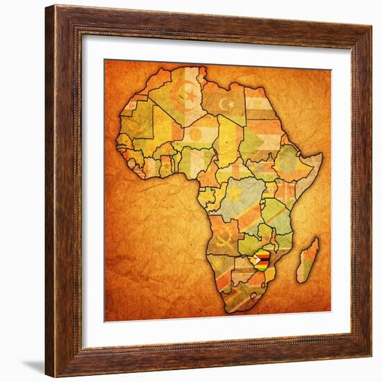 Zimbabwe on Actual Map of Africa-michal812-Framed Art Print