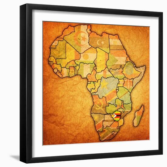 Zimbabwe on Actual Map of Africa-michal812-Framed Art Print