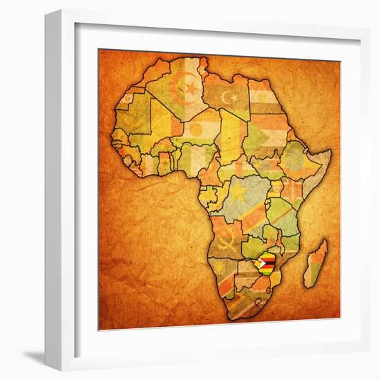 Zimbabwe on Actual Map of Africa-michal812-Framed Art Print