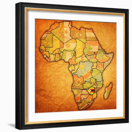 Zimbabwe on Actual Map of Africa-michal812-Framed Art Print