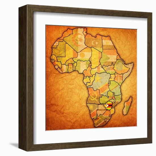 Zimbabwe on Actual Map of Africa-michal812-Framed Art Print