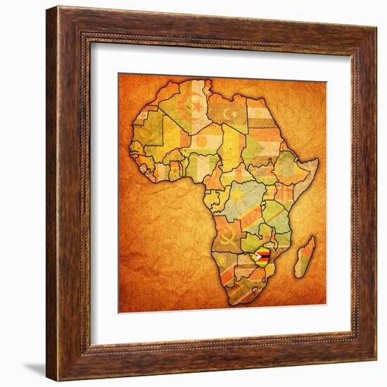 Zimbabwe on Actual Map of Africa-michal812-Framed Art Print