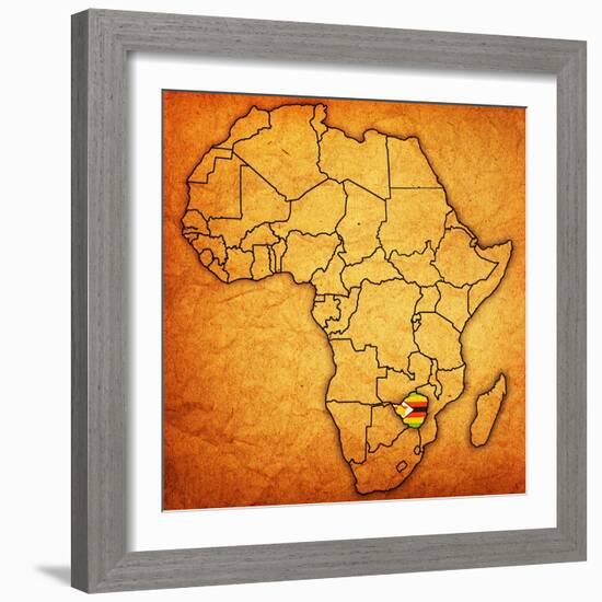 Zimbabwe on Actual Map of Africa-michal812-Framed Art Print