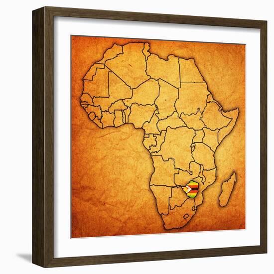 Zimbabwe on Actual Map of Africa-michal812-Framed Art Print