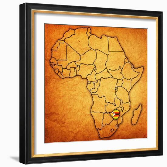 Zimbabwe on Actual Map of Africa-michal812-Framed Art Print