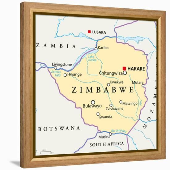 Zimbabwe Political Map-Peter Hermes Furian-Framed Stretched Canvas