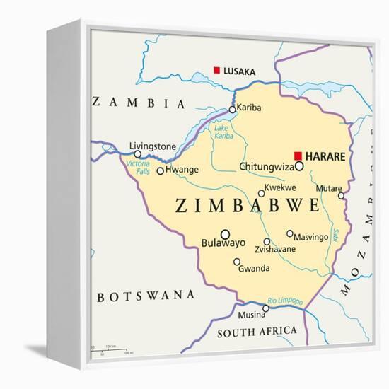 Zimbabwe Political Map-Peter Hermes Furian-Framed Stretched Canvas