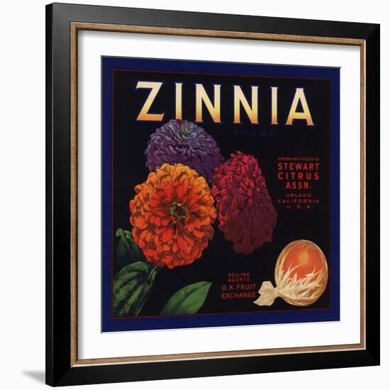 Zinnia Brand - Upland, California - Citrus Crate Label-Lantern Press-Framed Art Print